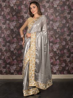 Odette - Women Multi-Color Polyester Colorblock Saree with Unstitched Blouse