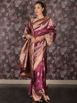 Odette - Women Purple Silk Blend Woven Saree with Unstitched Blouse