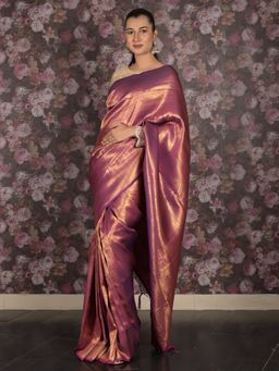 Odette - Women Purple Silk Blend Woven Saree with Unstitched Blouse