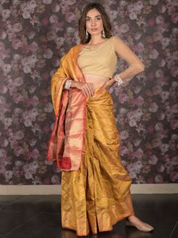 Odette - Women Mustard Silk Blend Woven Saree with Unstitched Blouse