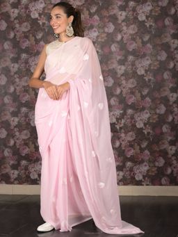 Odette - Women Pink Georgette Embroidered Saree with Unstitched Blouse