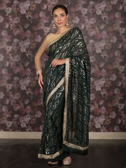 Odette - Women Green Georgette Embellished Saree with Unstitched Blouse