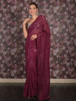 Odette - Women Purple Georgette Embellished Saree with Unstitched Blouse
