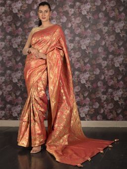Odette - Women Orange Silk Woven Saree with Unstitched Blouse