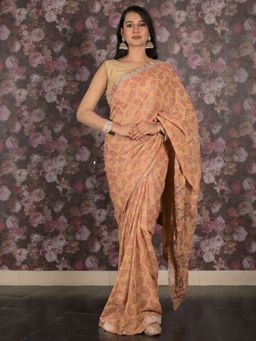 Odette - Women Beige Georgette Paisley Saree