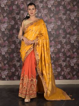 Odette - Women Mustard Silk Blend Woven Saree with Unstitched Blouse