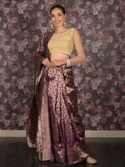 Odette - Women Purple Silk Blend Woven Saree with Unstitched Blouse