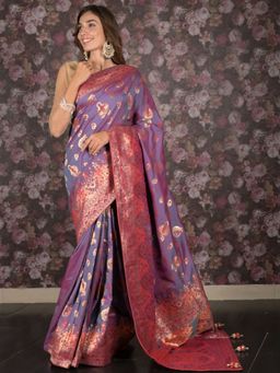 Odette - Women Purple Silk Blend Woven Saree with Unstitched Blouse