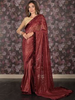 Odette - Women Maroon Lycra Woven Saree with Unstitched Blouse