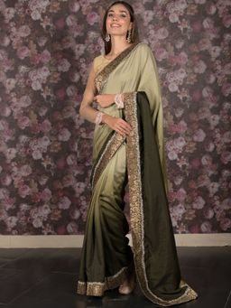Odette - Women Green Silk Blend Ombre Saree with Unstitched Blouse