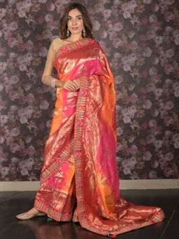 Odette - Women Multi-Color Silk Blend Embroidered Saree with Unstitched Blouse