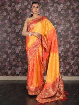 Odette - Women Yellow Silk Blend Woven Saree with Unstitched Blouse