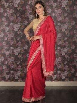 Odette - Women Magenta Crepe Embroidered Saree with Unstitched Blouse