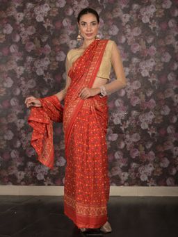 Odette - Women Red Georgette Geometric Saree with Unstitched Blouse