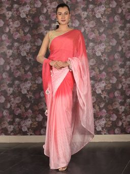 Odette - Women Pink Polyester Ombre Saree with Unstitched Blouse