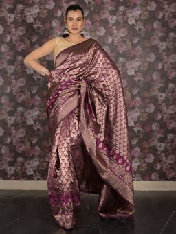 Odette - Women Purple Silk Blend Woven Saree with Unstitched Blouse