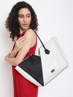 KLEIO - Vegan PU Color Block Shopping Tote Hangbag With Zip Closure For Womens