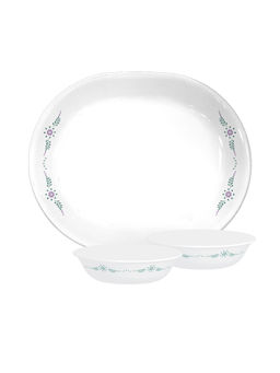 Corelle - Livingware English Garden Oval Serving Platter (1Pc) & 177ml Katori (2Pcs) Pack of 3