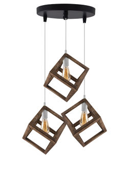 Homesake - Round Chandelier Walnut Wood Cube Light White