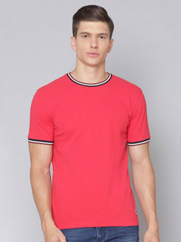 LINDBERGH - Men Red Solid Round Neck Short Sleeves T-Shirt