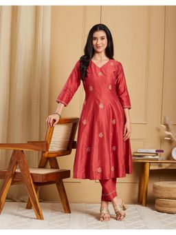 Fabindia - Red Cotton Silk Pant and Kurta with Pant