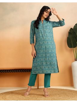 Fabindia - Blue Cotton Printed Kurta with Pant