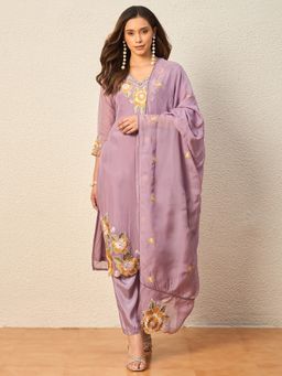 CHETI - Lavender Pure Organza A-Line Kurta with Pant and Dupatta