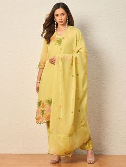 CHETI - Green Pure Organza A-Line Kurta with Pant and Dupatta