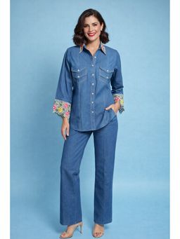 Daatri by meenakshi kakkar - Blue Embroidered Denim Co-Ord Set