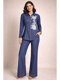 Daatri by meenakshi kakkar - Blue Embroidered Denim Co-Ord Set