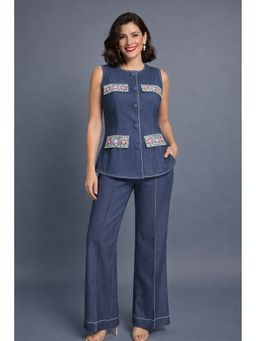 Daatri by meenakshi kakkar - Blue Embroidered Denim Co-Ord Set