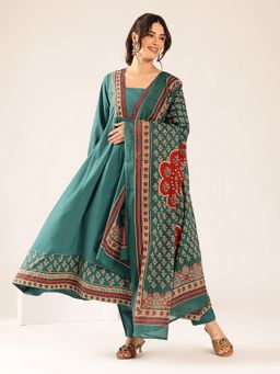 Vbuyz - Blue Yoke Flared Cotton Kurta with Pant and Dupatta