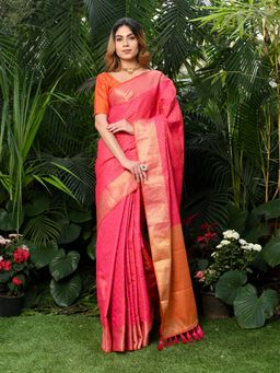Beatitude - Pink Woven Patola Saree with Unstitched Blouse