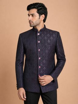 Vastramay - Men Purple Jacquard Woven Bandhgala