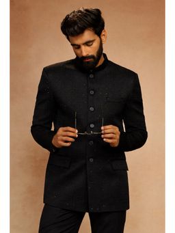 Vastramay - Men Black Self-Texture Sequin Bandhgala
