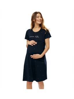 LOTIK - Cotton Blue Heart Printed Maternity and Feeding Calf Length Short Nighty