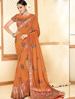 Odette - Orange Silk Georgette Designer Saree with Unstitched Blouse