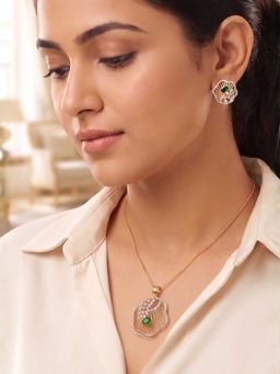 Nuyug - Women Green American Diamond Infinity Pendant and Earrings Set