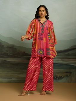 THREE-THREE - Ishara Pink Printed Collar Neck Co-Ord Set