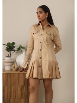PRIMAL GRAY - Beige Organic Cotton Solid Mini Shirt Dress