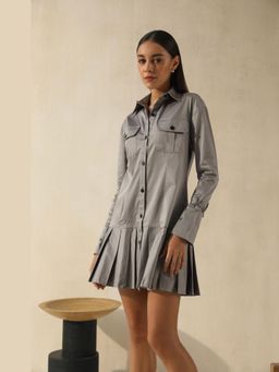 PRIMAL GRAY - Grey Organic Cotton Solid Mini Shirt Dress