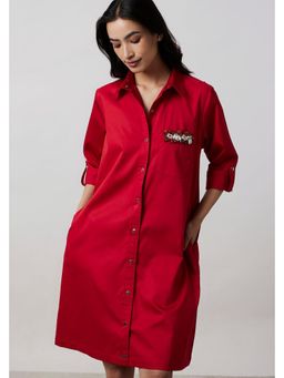 Pallavi Swadi - Red Pocket Swarovski Relaxed Fit Shirt Dress