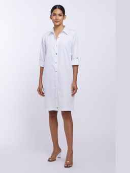 Pallavi Swadi - White Pima Cotton Collar Neck Shirt Dress