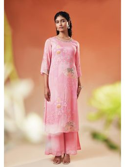 THREE-THREE - Lotus Pink Printed Round Neck Co-Ord Set