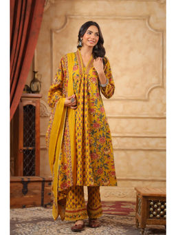 Autumnlane - Women Yellow Floral Kurta with Pant and Dupatta (Set of 3)