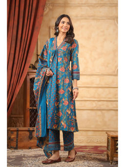 Autumnlane - Women Blue Floral Kurta with Pant and Dupatta (Set of 3)