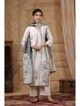 Autumnlane - Women White Floral Kurta with Pant and Dupatta (Set of 3)