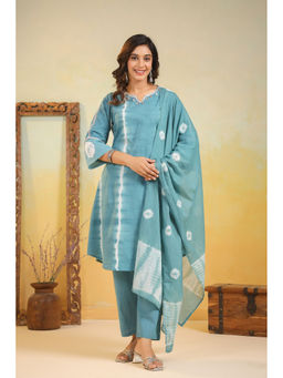 Autumnlane - Women Teal Printed Kurta with Pant and Dupatta (Set of 2)