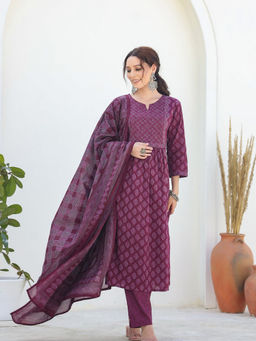 Autumnlane - Women Purple Embellished Kurta with Pant and Dupatta (Set of 3)