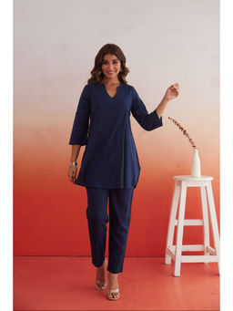 Autumnlane - Women Navy Blue Solid Co-Ord (Set of 2)